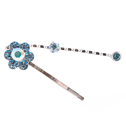 Austrian Crystal Hair Clips Beautiful Floral Blue