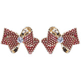 Classic Ribbon Bow Tie Design Crystal Rhinestone Pave Earrings E505 Gold Red
