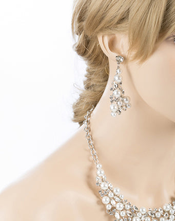 Bridal Wedding Jewelry Crystal Rhinestone Captivating Bib Necklace Set J519 WT - Accessoriesforever