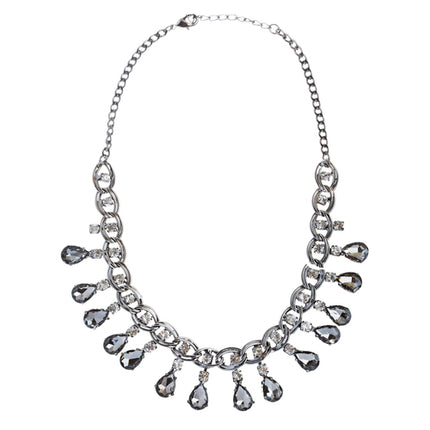 Beautiful Crystal Rhinestone Dazzling Dangling Teardrop Necklace Set J528 Gray - Accessoriesforever