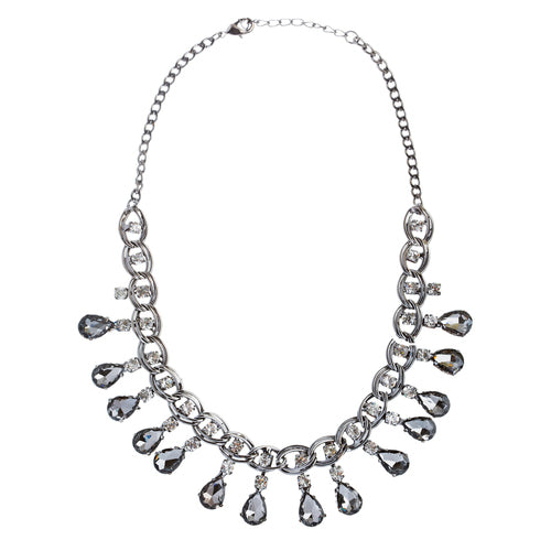 Beautiful Crystal Rhinestone Dazzling Dangling Teardrop Necklace Set J528 Gray - Accessoriesforever