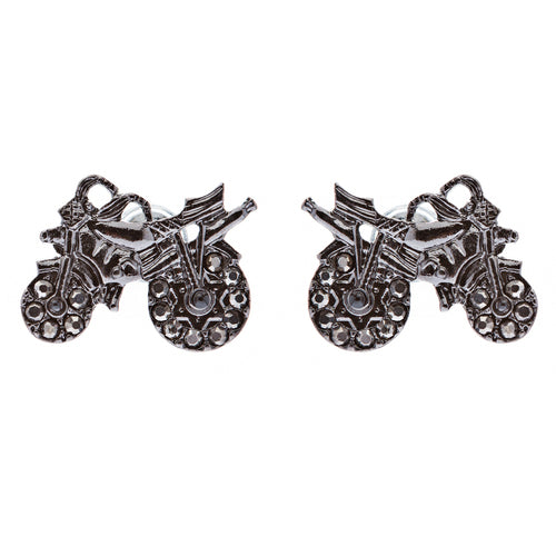 Fun Speedy Motorcycle Crystal Rhinestone Fashion Small Stud Earrings Hematite