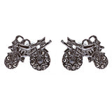 Fun Speedy Motorcycle Crystal Rhinestone Fashion Small Stud Earrings Hematite