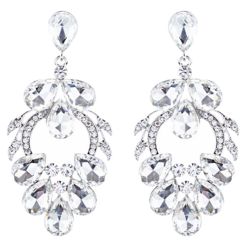 Bridal Wedding Jewelry Crystal Rhinestone Beautiful Design Earrings E1023 Silver
