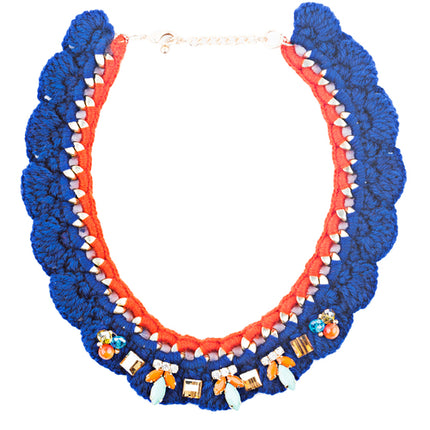 Gorgeous Style Crystal Formica Knitted Design Statement Jewelry Necklace Blue - Accessoriesforever