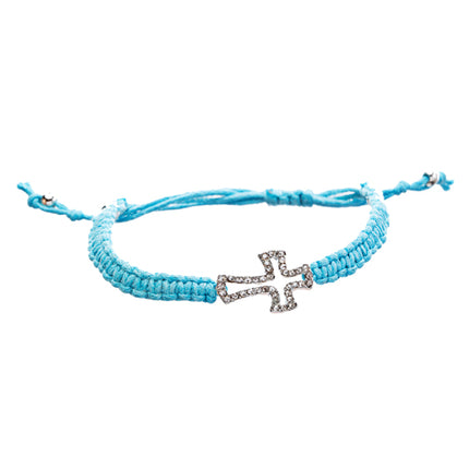 Braided Knot Pave Crystal Cross Charm Adjustable Fashion Bracelet Turquoise - Accessoriesforever