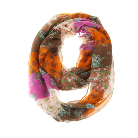 Fashion Floral Infinity Loop Scarf Orange Brown