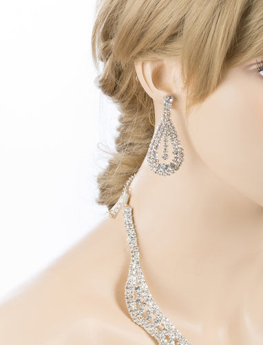Bridal Wedding Jewelry Set Crystal Rhinestones Wavy Curl Bib Necklace Silver