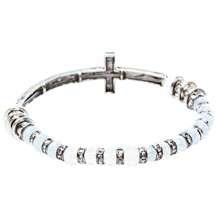 Cross Jewelry Crystal Rhinestone Gorgeous Cross Stretch Bracelet B466 Silver - Accessoriesforever