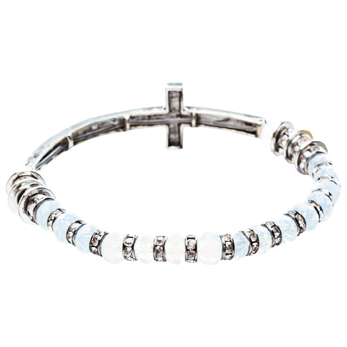 Cross Jewelry Crystal Rhinestone Gorgeous Cross Stretch Bracelet B466 Silver