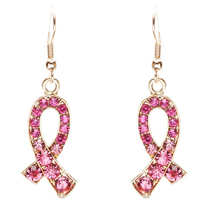 Pink Ribbon Jewelry Crystal Rhinestone Glamorous Ribbon Necklace Set JN258 Gold - Accessoriesforever
