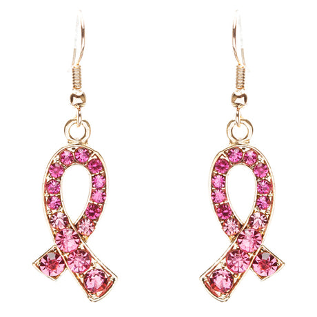 Pink Ribbon Jewelry Crystal Rhinestone Glamorous Ribbon Necklace Set JN258 Gold