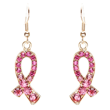 Pink Ribbon Jewelry Crystal Rhinestone Glamorous Ribbon Necklace Set JN258 Gold