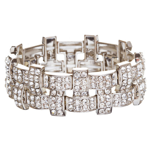 Bridal Wedding Jewelry Crystal Rhinestone Stunning Woven Stretch Bracelet B278SV