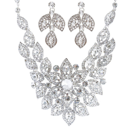 Bridal Wedding Jewelry Crystal Rhinestone Fantasic Stunning Necklace Silver - Accessoriesforever