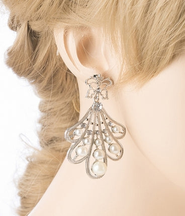 Flare Pearl Crystal Fashion Vintage Earrings Silver - Accessoriesforever