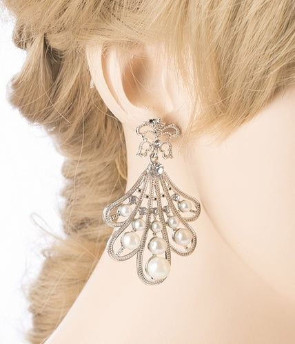 Flare Pearl Crystal Fashion Vintage Earrings Silver