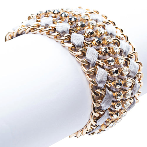 Gorgeous Crystal Rhinestone Fabric Braided Latch Fashion Bracelet B455 Gray