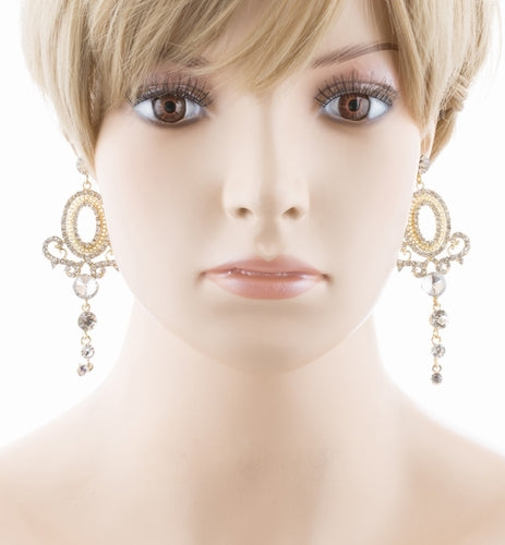 Bridal Wedding Jewelry Prom Fancy Crystal Rhinestone Dangle Earrings E967 Gold
