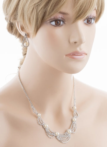 Bridal Wedding Jewelry Set Crystal Rhinestone Pearl Elegant Classy Necklace - Accessoriesforever