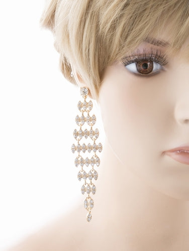 Bridal Wedding Jewelry Crystal Rhinestone Stylish Dangle Earrings E806 Gold - Accessoriesforever