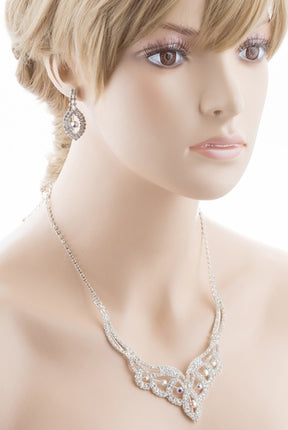 Bridal Wedding Jewelry Crystal Rhinestone Magnificent Floral Necklace J547 White - Accessoriesforever