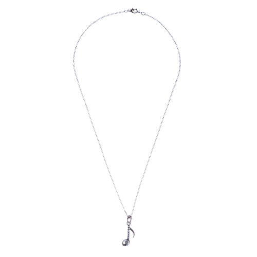 Music Note Crystal Rhinestone Musical Charm Pendant Chain Necklace Hematite Gray