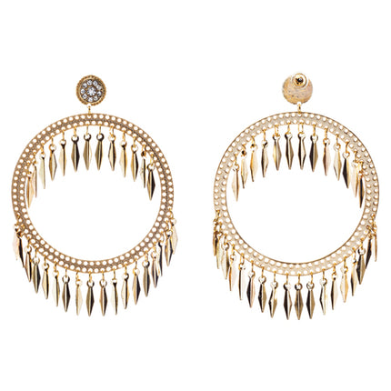 Draped Tassel Dangle Hoop Crystal Earrings Gold - Accessoriesforever