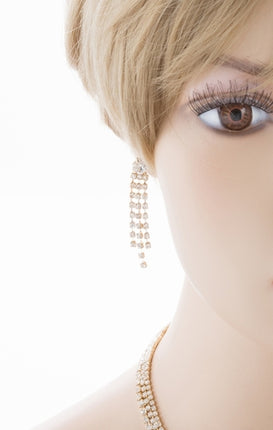 Bridal Wedding Jewelry Crystal Rhinestone Simple Sparkle Design Necklace Gold - Accessoriesforever