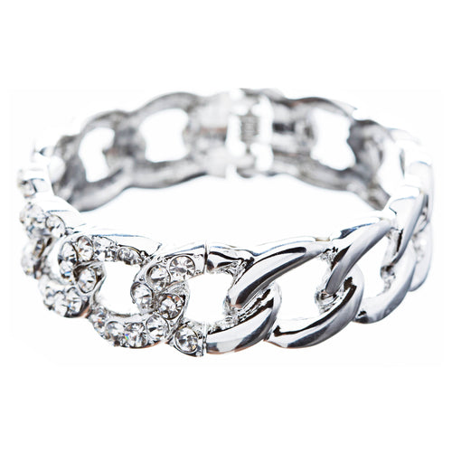 Bridal Wedding Jewelry Crystal Rhinestone Classic Oval Linked Stretch Bracelet - Accessoriesforever