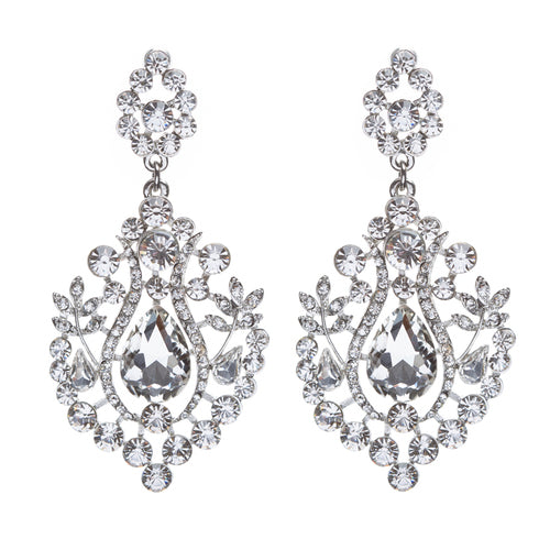 Bridal Wedding Jewelry Crystal Rhinestone Dangle Drop Earrings Silver E635