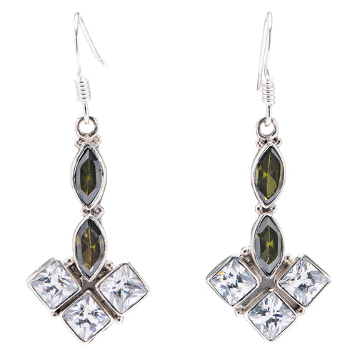 925 Sterling Silver Natural Gemstones Topaz Dangle Earrings FJSVE2142