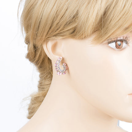 Wave Hook Design Crystal Rhinestone Stud Earring Pink - Accessoriesforever