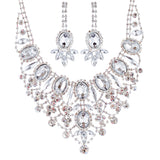 Bridal Wedding Jewelry Set Crystal Rhinestone Luxurious Dazzle Necklace Silver