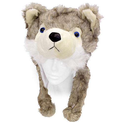 Plush Soft 3D Animal Trooper Trapper Hat Ear Flaps Fleece Liner Beige Gray Fox - Accessoriesforever