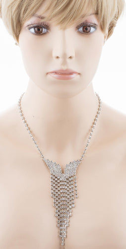 Bridal Wedding Jewelry Crystal Rhinestone Illuminating Dangling Necklace J516 SV