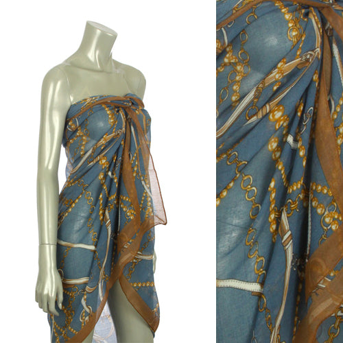 Beach Sarong Pareo Shawl Wrap Chain N Belt Blue