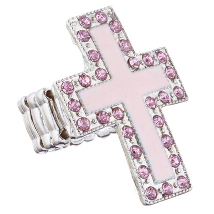 Cross Jewelry Sparkle Crystal Rhinestone Enamel Stretch Fashion Ring R229 Pink