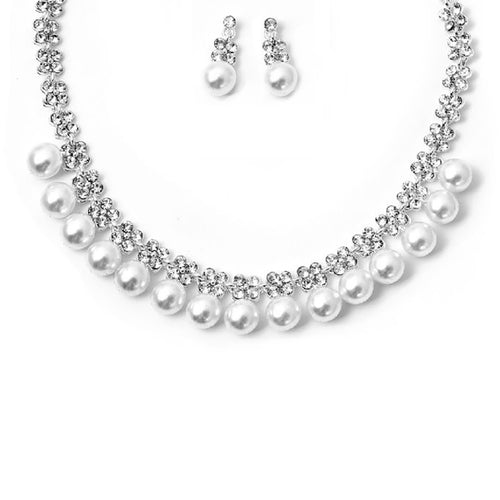 Bridal Wedding Prom Jewelry Set Crystal Rhinestone Pearl Classic Necklace J733