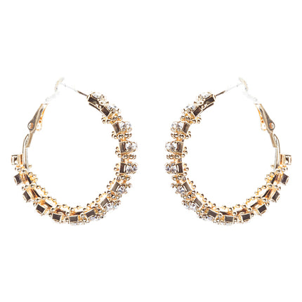 Beautiful Dazzling Beaded Wrap Double Row Crystal Rhinestone Hoop Earring Gold - Accessoriesforever