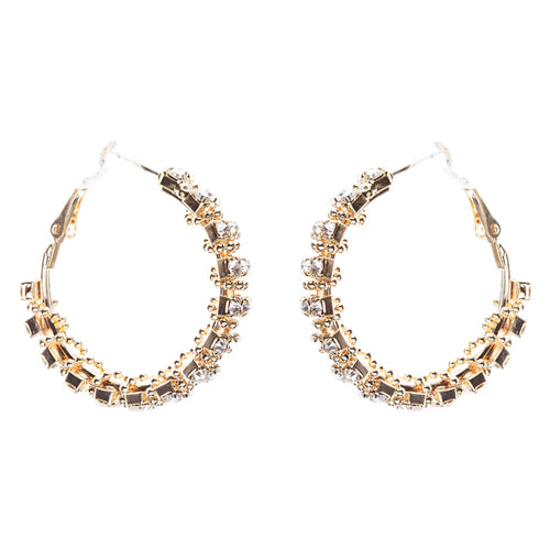 Beautiful Dazzling Beaded Wrap Double Row Crystal Rhinestone Hoop Earring Gold