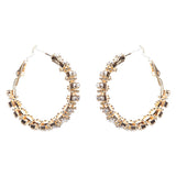 Beautiful Dazzling Beaded Wrap Double Row Crystal Rhinestone Hoop Earring Gold