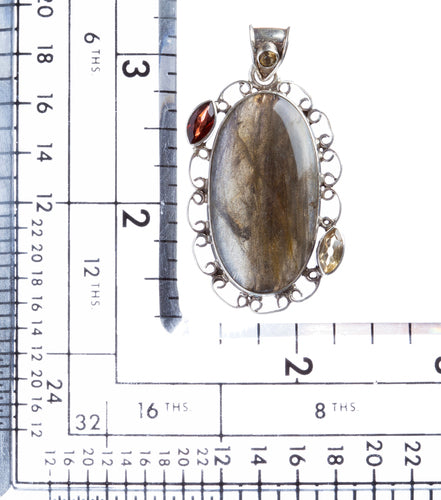 925 Sterling Silver Natural Gemstones Labradorite Pendant FJSVP2048