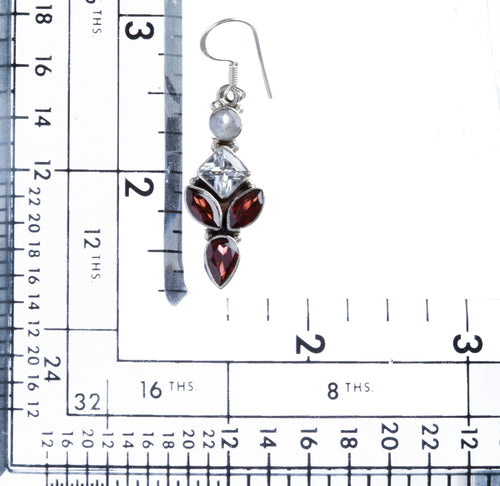 925 Sterling Silver Gemstones Natural Topaz Garnet Moonstone Earrings FJSE2171