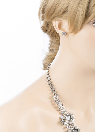 Bridal Wedding Jewelry Crystal Rhinestone Sophisticated Layout Necklace J529Gray - Accessoriesforever