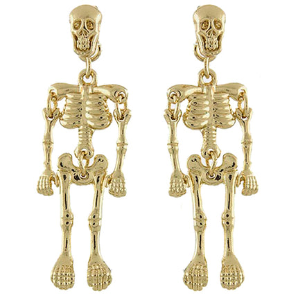 Halloween Costume Jewelry Enamel Dangling Skull Ornate Drop Earring E1140 Gold