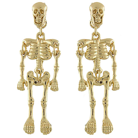 Halloween Costume Jewelry Enamel Dangling Skull Ornate Drop Earring E1140 Gold
