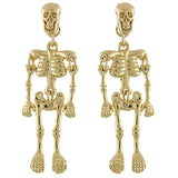 Halloween Costume Jewelry Enamel Dangling Skull Ornate Drop Earring E1140 Gold
