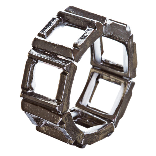 Fashion Statement Square Shaped Hollow Design Stretch Fashion Ring R214 Black