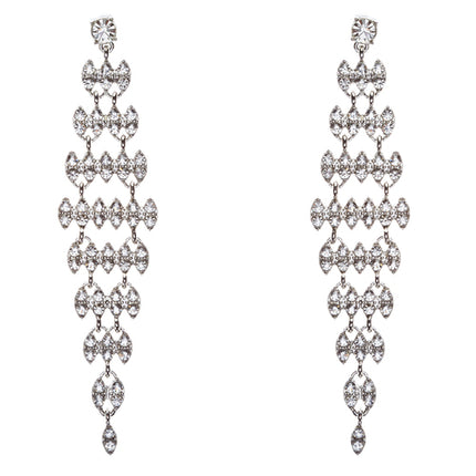 Bridal Wedding Jewelry Crystal Rhinestone Stylish Dangle Earrings E806 Silver